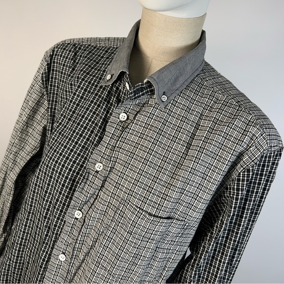 Rag & Bone Monochrome Plaid Patchwork Button-Down Men Shirt L - Picture 4 of 9